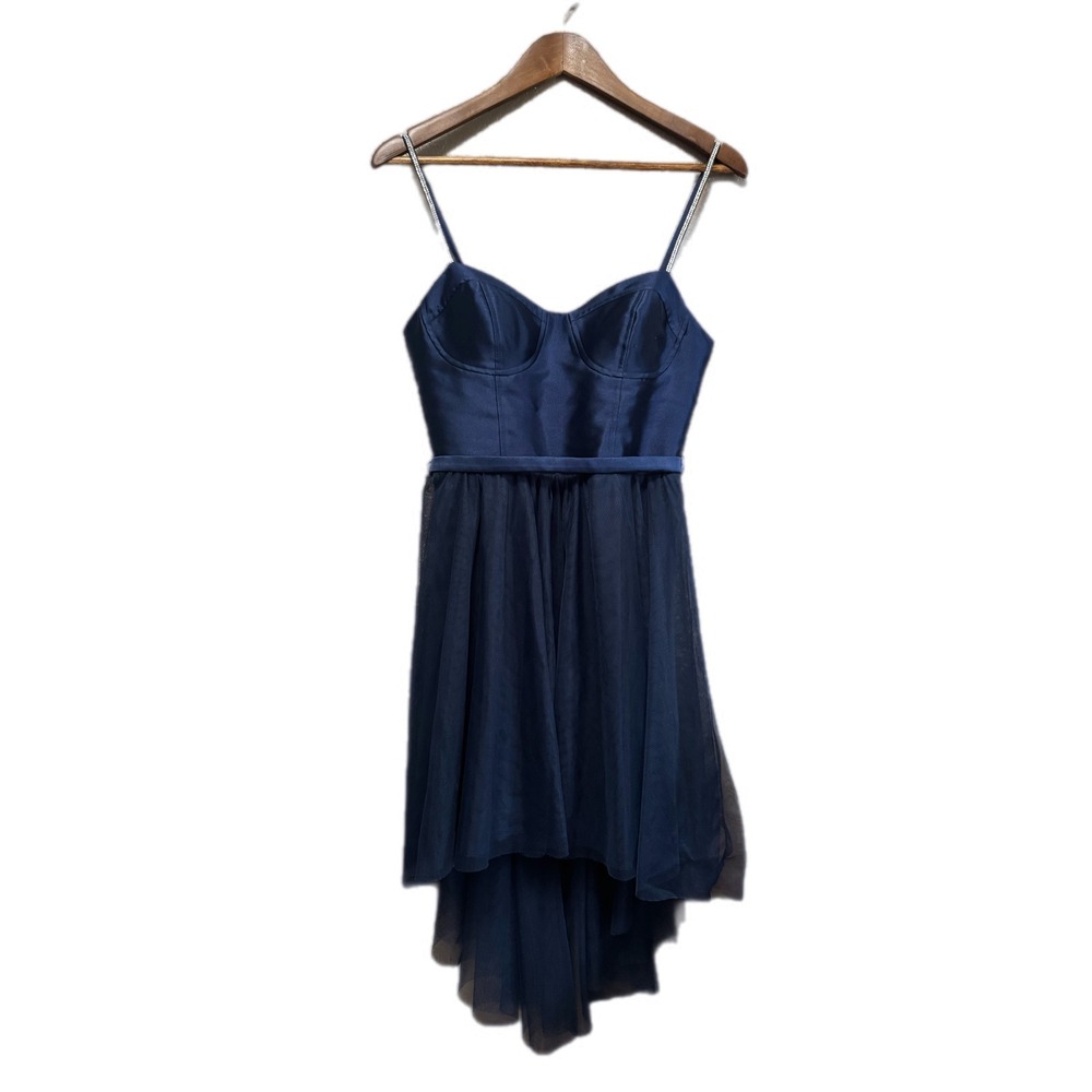 City Vibe High Low Dress Womens 5 Navy Blue Excellent Rhinestone Tulle Formal